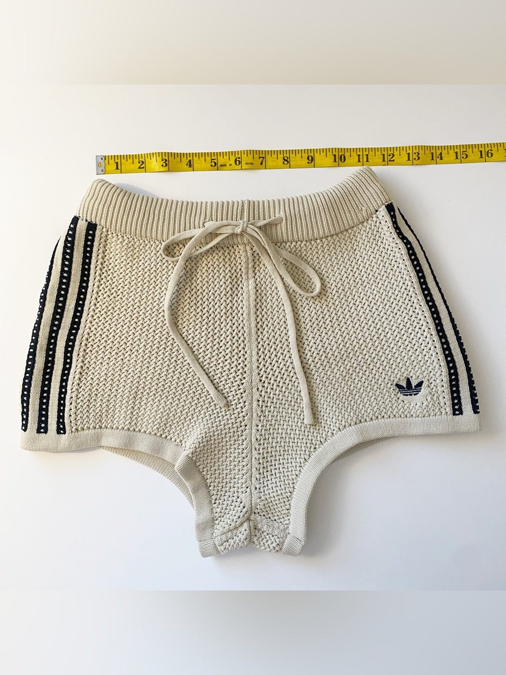 adidas Originals Crochet Cream Knit Top with Black Trefoil Tag